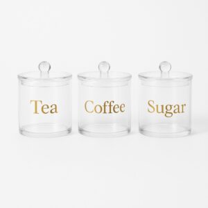 סט 3 צנצנות אקריליק עגולות עם ידיות וכיתוב Tea/Coffee/Sugar - studio