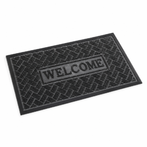 שטיחון כניסה אפור עם WELCOME מובלט | טקסטורת אריגה