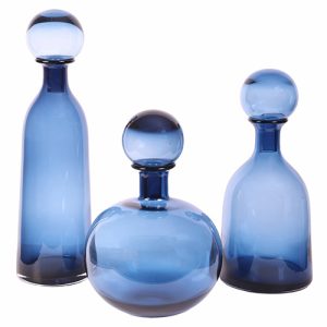 סט בקבוקים דקורציה זכוכית כחולה עם מכסה