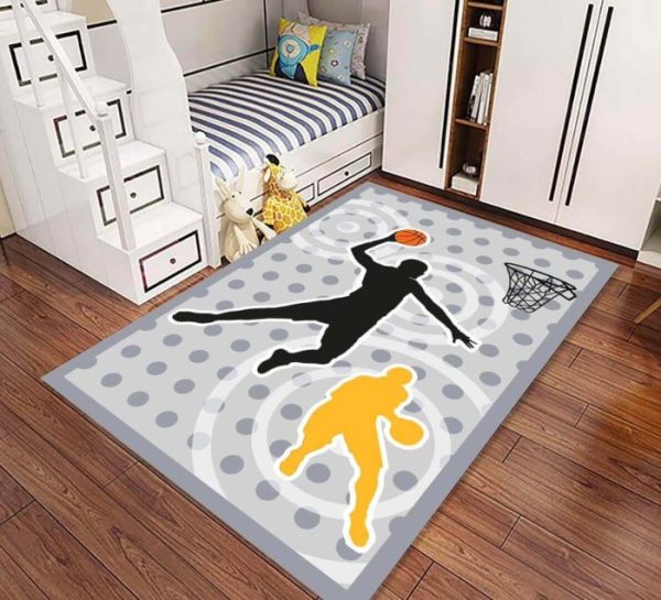 שטיח מעוצב לחדר הילדים - דגם כדורסל אפור