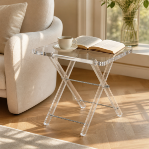 שולחן אקריליק X-Frame שקוף מתקפל 50×45 ס"מ