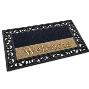 שטיחון כניסה מסגרת גומי מעוטרת | Welcome על קנבס