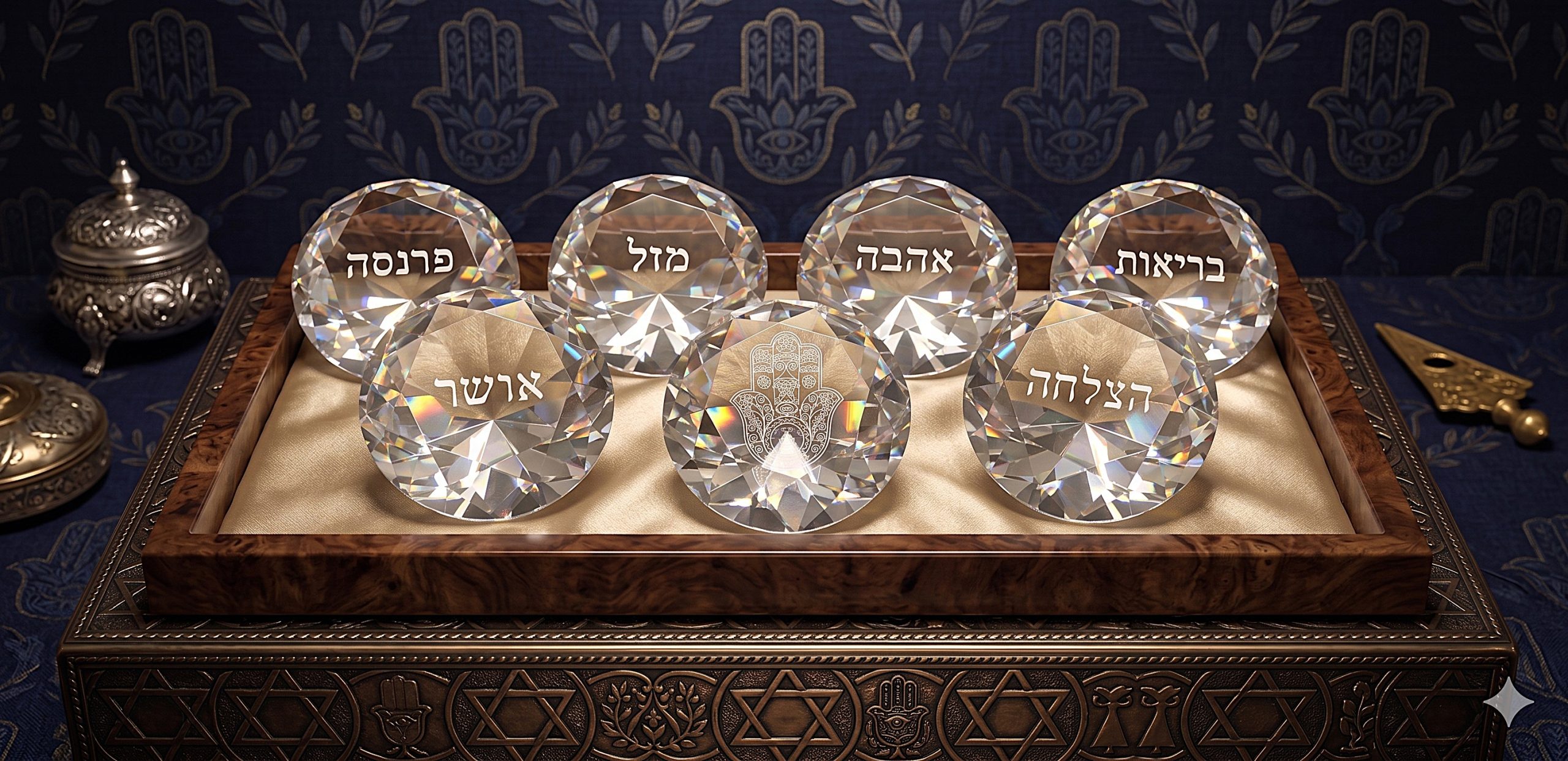 סט 7 ברכות יהלומי קריסטל כיתוב כסף 8 ס״מ — תמונת מוצר
