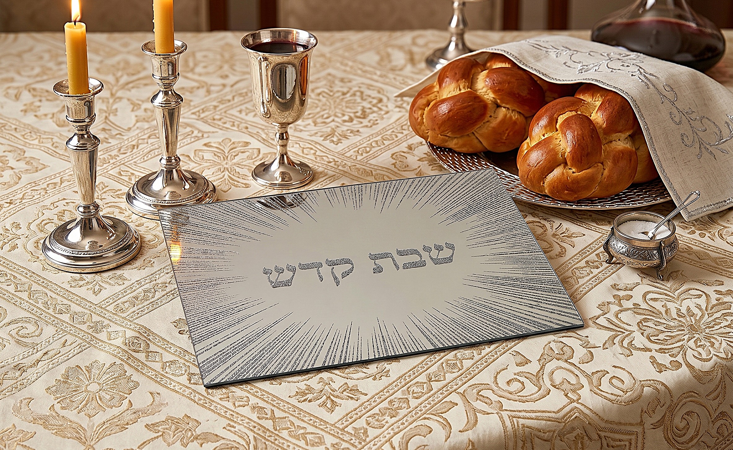 מגש מראה לחלה 25/35 ס״מ שמנת עם עיטור זהב — תמונת מוצר