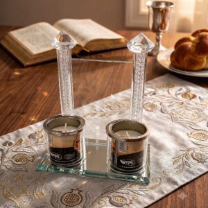 פמוט קריסטל 2 נרות נשמה ומקום לתמונה — תמונת מוצר