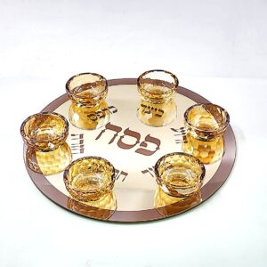 מגש פסח זכוכית זהב 35 ס״מ — תמונת מוצר