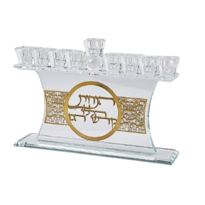 חנוכיה קריסטל פלקטה מוזהבת ירושלים 27/19 ס״מ — תמונת מוצר