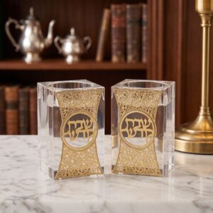 זוג פמוט קריסטל 8 ס״מ פלקטה מוזהבת חומה עם עיטור זהב · דגם 14399 — תמונת מוצר