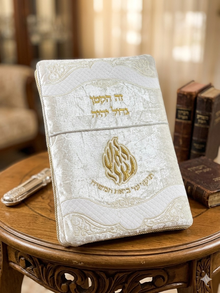 כרית לברית 70/47 קטיפה לבנה האש שלי זהב — תמונת מוצר
