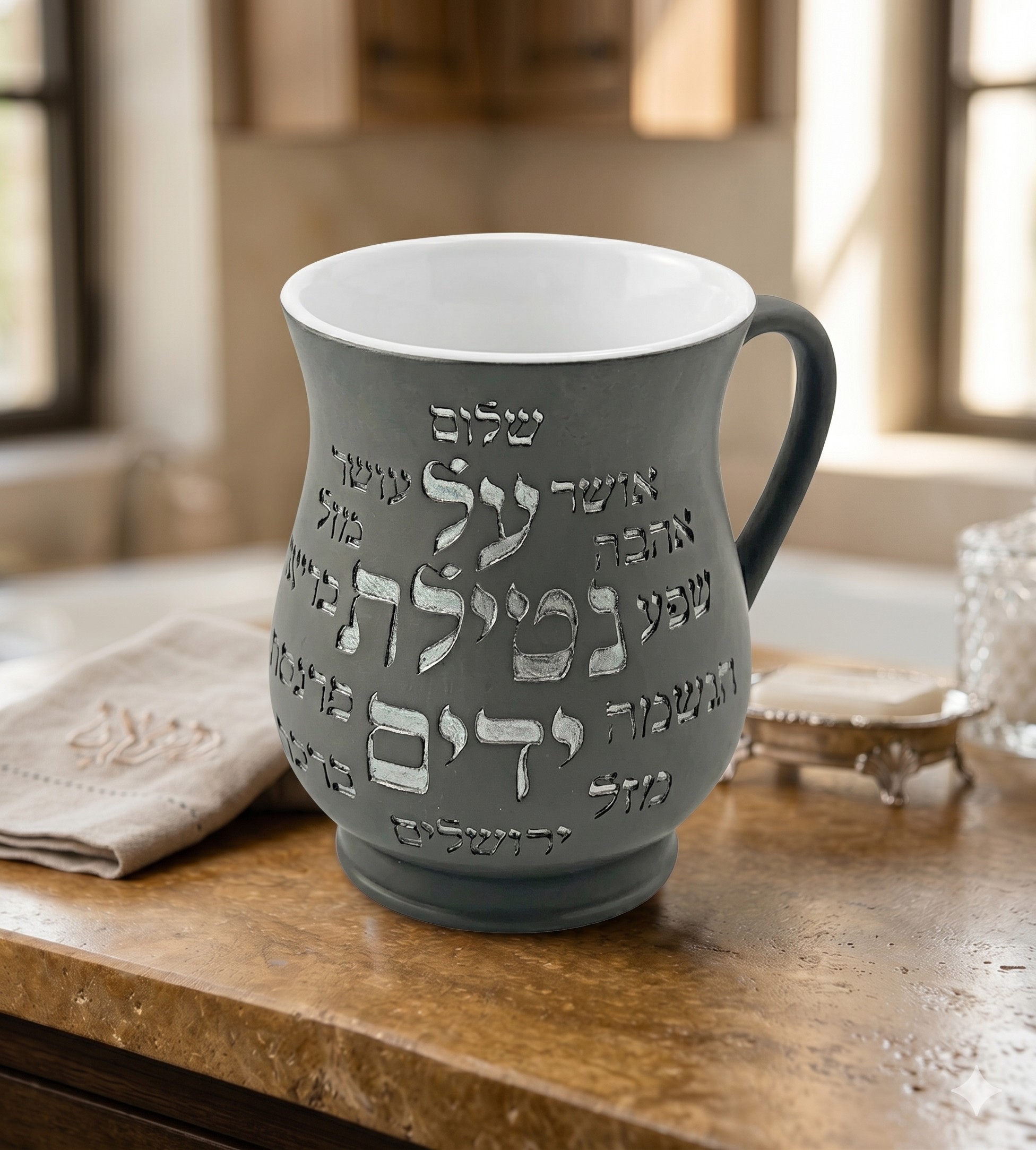 נטלה פולי אפורה כיתוב כסף 15 ס״מ — תמונת מוצר