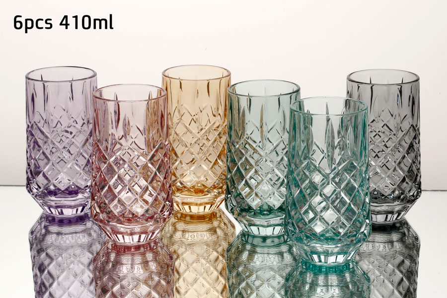 סט 6 כוסות שתייה 410 מ"ל צבעוני פס זהב — דגם CRYSTALINE — תמונת מוצר