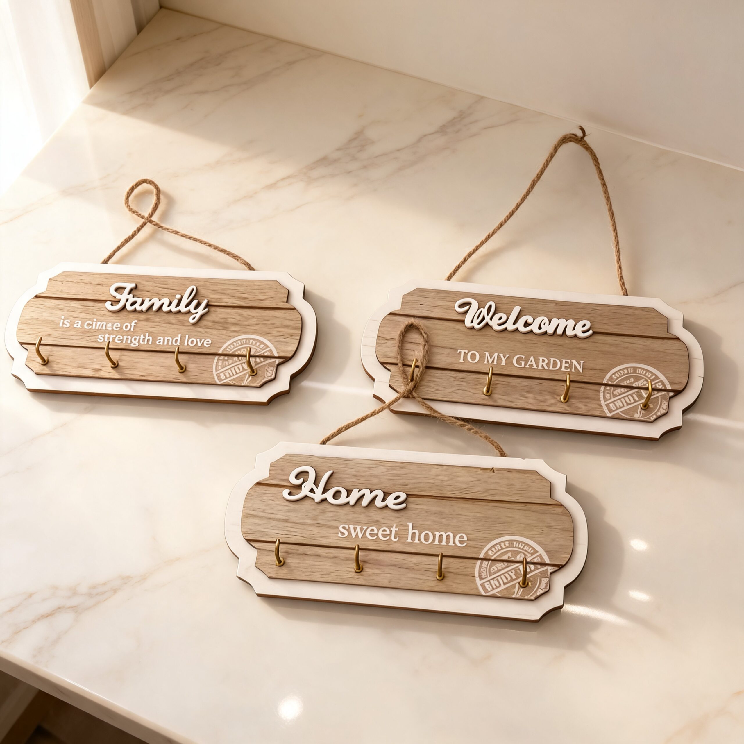 שילוט תלייה מעץ Family Welcome Home — תמונת מוצר
