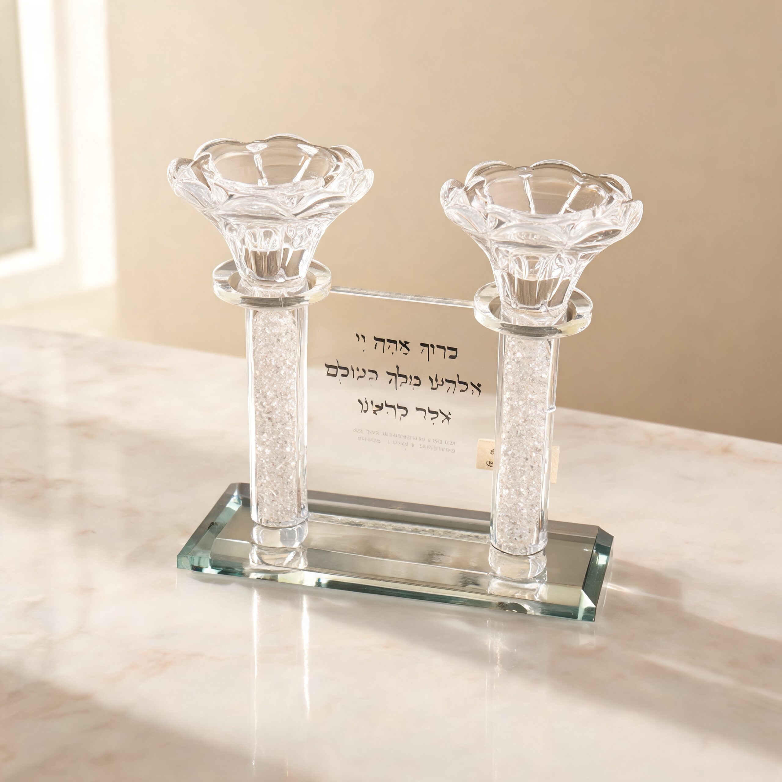 זוג פמוטי קריסטל על בסיס מראה עם ברכה — תמונת מוצר
