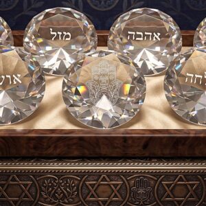 סט 7 ברכות יהלומי קריסטל כיתוב כסף 8 ס״מ