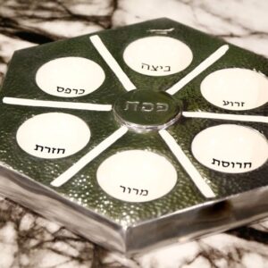 מגש סדר פסח מתכת משושה לבן