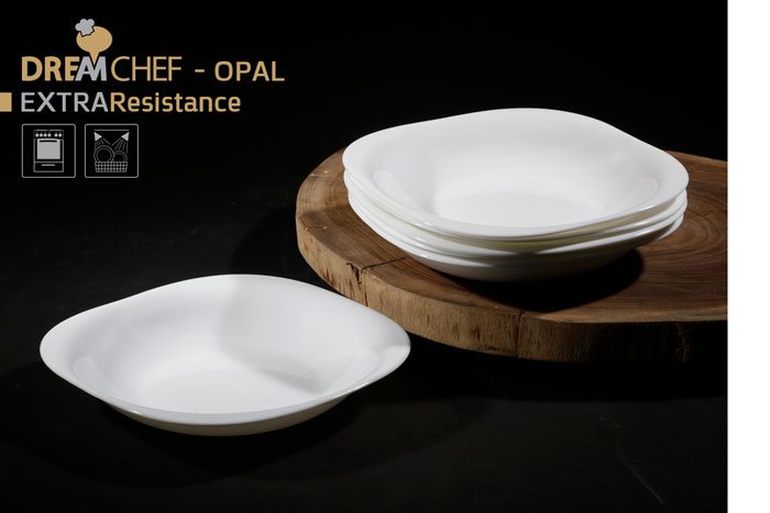 צלחת מרק זכוכית מחוסמת בצבע לבן 23cm — דגם OPAL