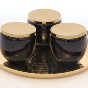 סט הגשה מגש + 3 בונבוניירות GoldBrass שחור בגודל 35×35×3 10×10×13 בצבע שחור
