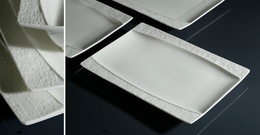 פלטה מלבן פורצלן לבן — דגם SQUARE SIMPEL BONE CHINA