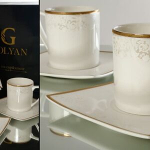 סט תה פורצלן פס זהב מט — דגם NEW BONE CHINA