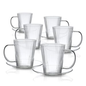 סט 6 ספלי קפוצ'ינו 280ml + תחתיות זכוכית
