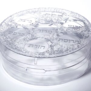 קערת ליל הסדר + מדפי מצות אקריליק גלים הדפס כסף