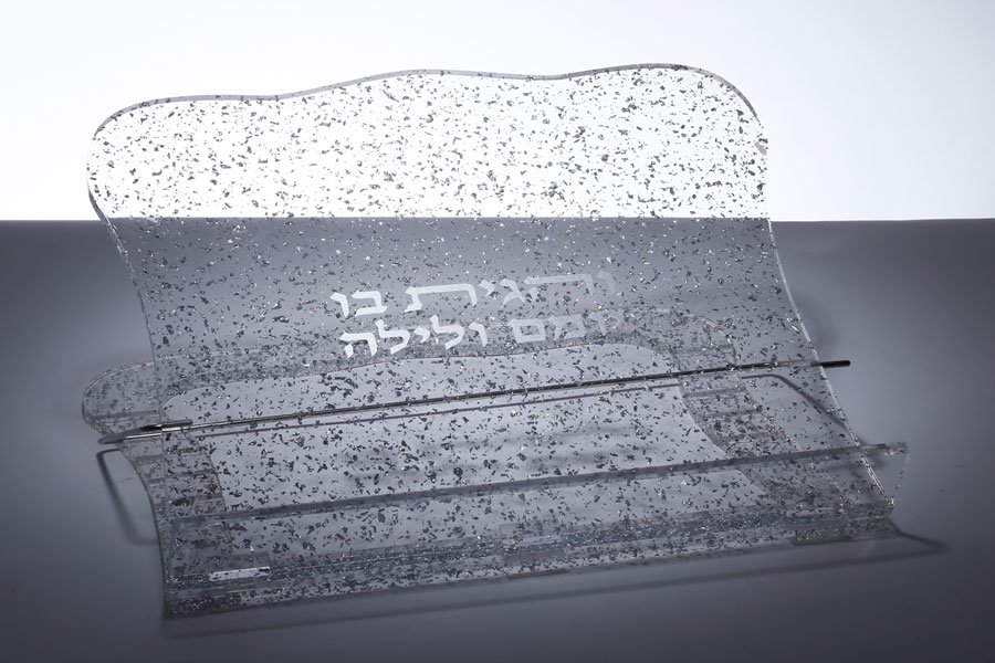 סטנדר לספרים אקריליק קונפטי והדפס כסף