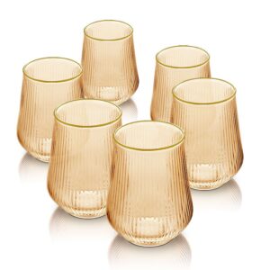 סט 6 כוסות 450ml זכוכית Light Amber פס זהב לשתייה חמה