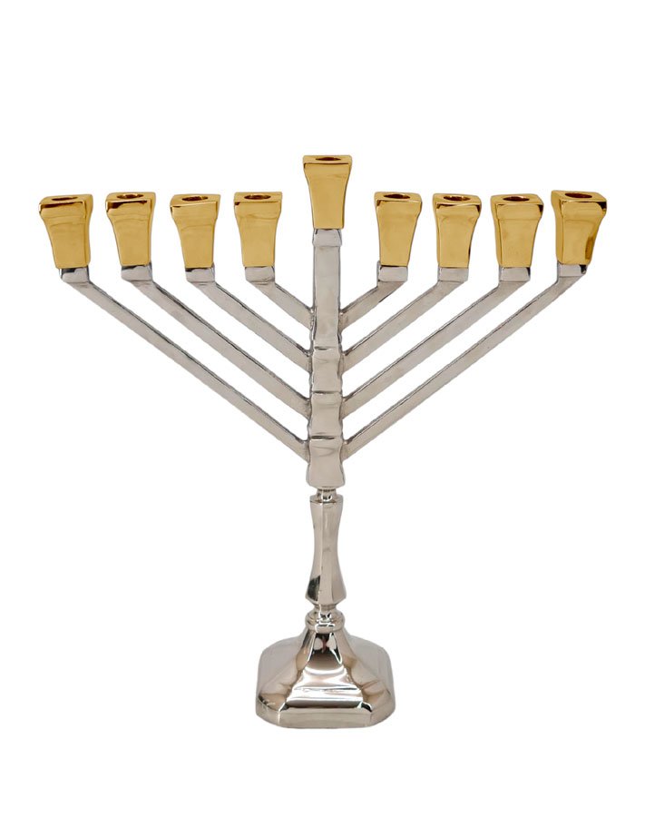 חנוכיה פליז ניקל זהב