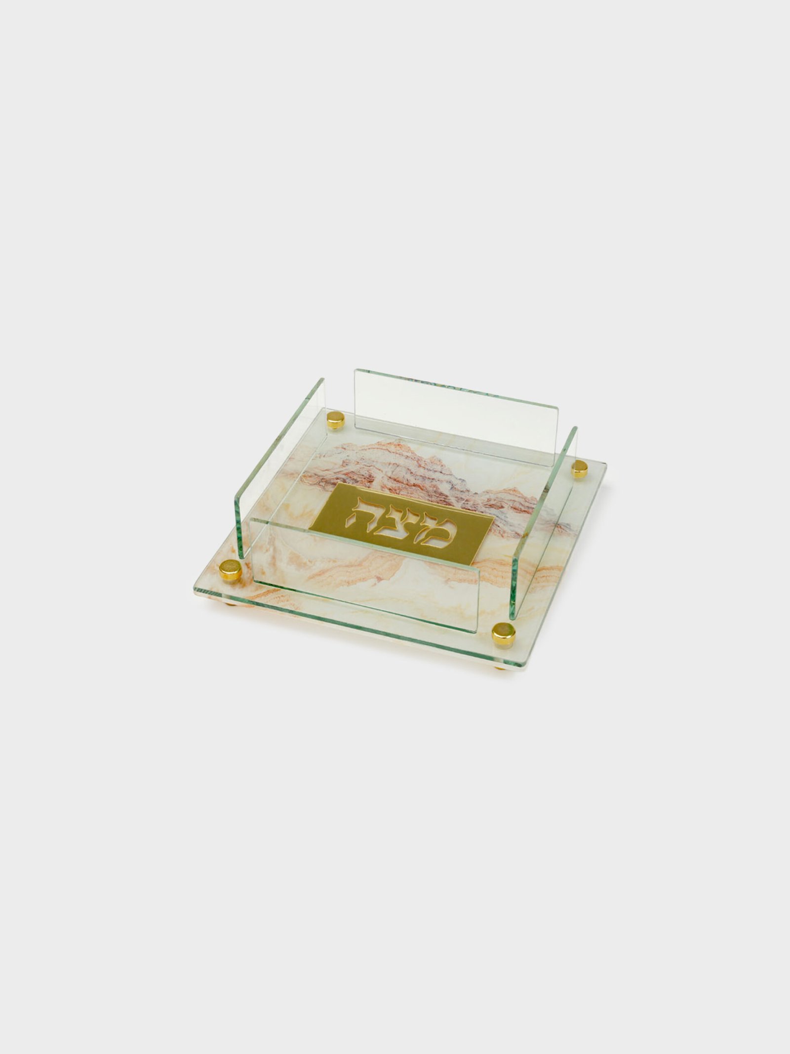 צלחת מצות אקריליק גוון שיש עם ריקוע מתכת כסף