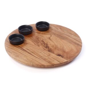 פלטה מסתובבת + 3 קעריות קרמיקה עץ — דגם ACACIA
