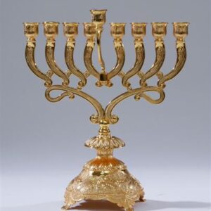 חנוכית מתכת בציפוי כרום ומוזהב 22×25 ס״מ