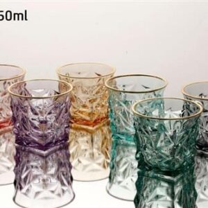 סט 6 כוסות וויסקי CRYSTALINE צבעוני פס זהב 350 מ״ל