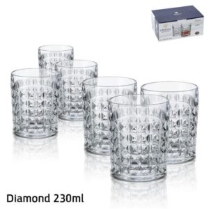 סט 6 כוסות ויסקי DIAMOND קריסטל בוהמיה 230 מ״ל