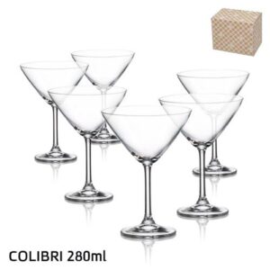 סט 6 גביעי מרטיני COLIBRI קריסטל בוהמיה 280 מ״ל — דגם NORA