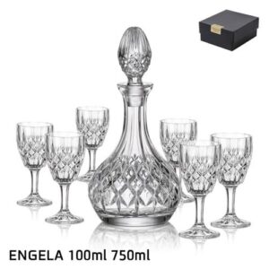 סט דקנטר + 6 גביעי שרי ENGELA קריסטל בוהמיה 750 מ״ל