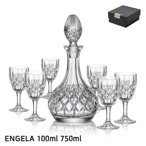 סט דקנטר + 6 גביעי שרי ENGELA קריסטל בוהמיה 750 מ״ל