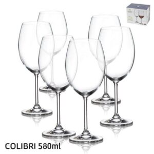 סט 6 גביעי יין COLIBRI קריסטל בוהמיה 580 מ״ל